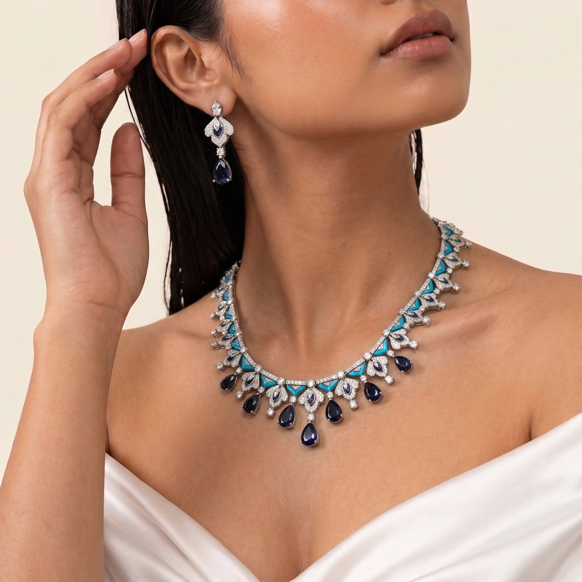 Sapphire Cascade Diamond Necklace Set