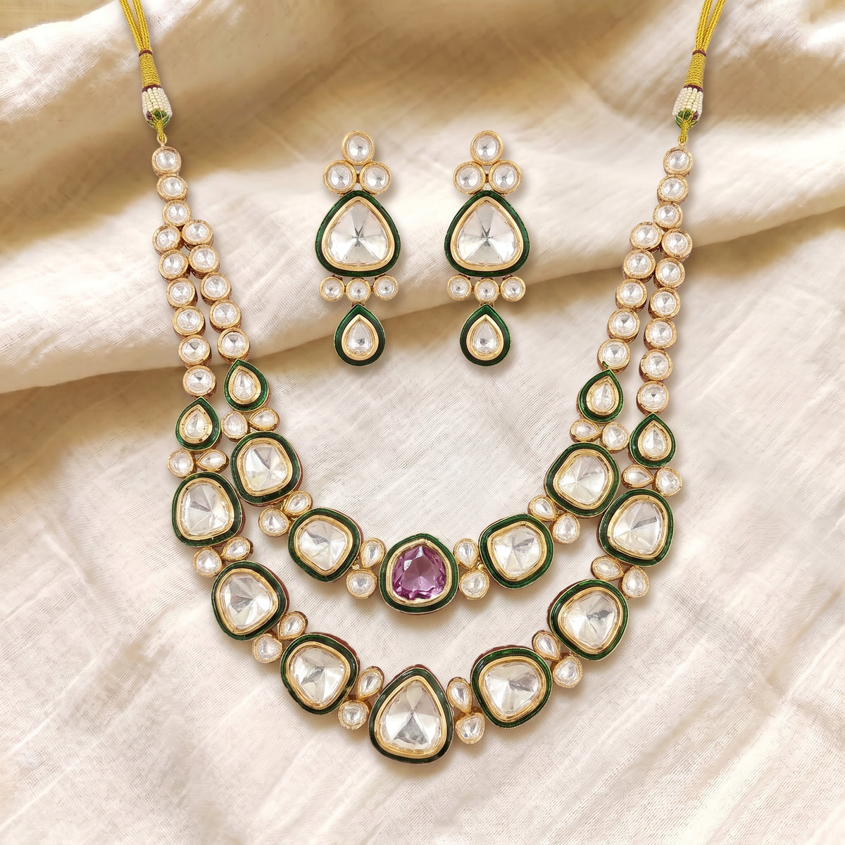 Emerald Kundan Layered Heritage Necklace Set