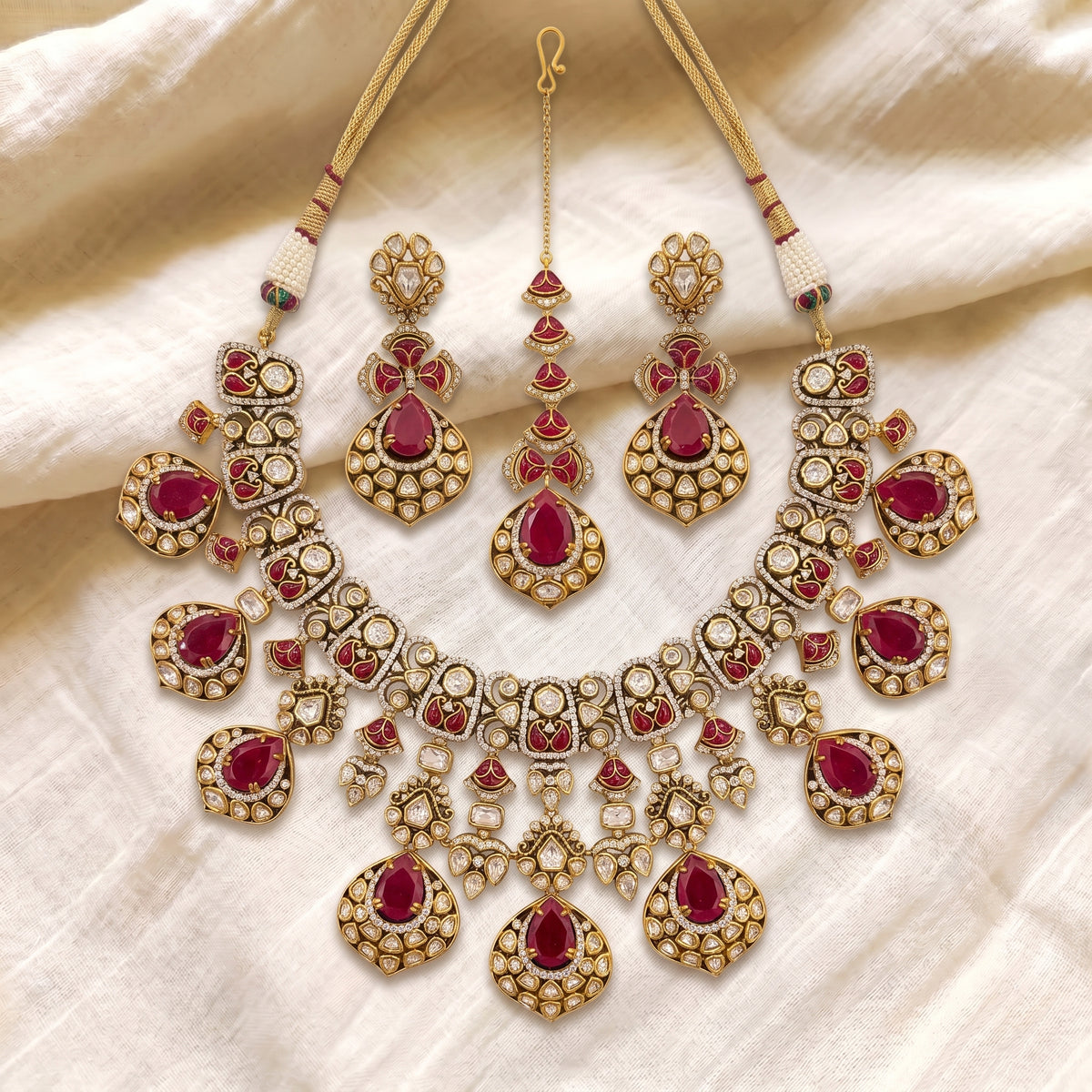 Ruby Kundan Rani Haar Bridal Necklace Set