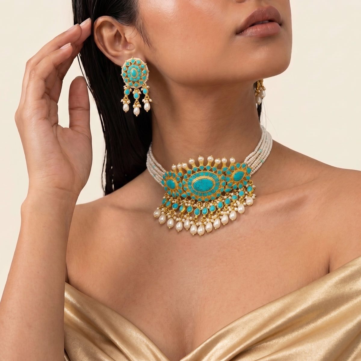 Firoza Pearl Heritage Choker Set