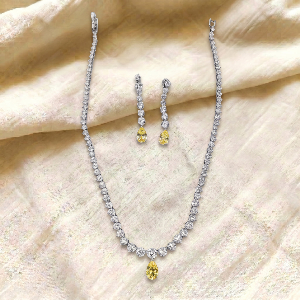 Zarelle Golden Yellow Diamond Solitaire Necklace Set