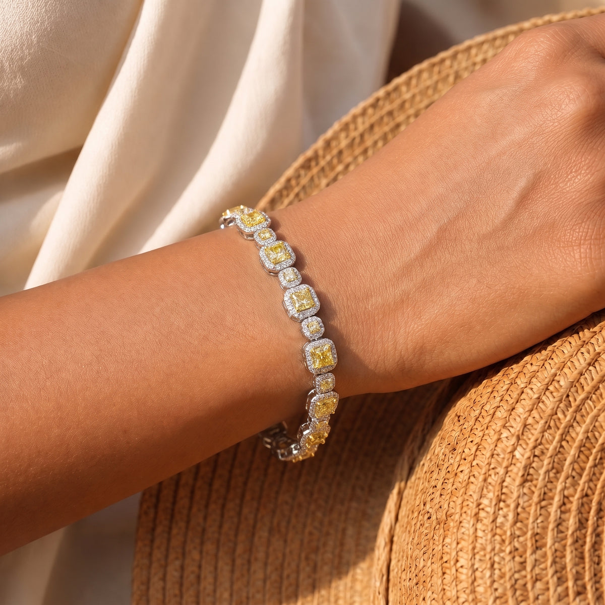 Aurelia Yellow Diamond Halo Tennis Bracelet