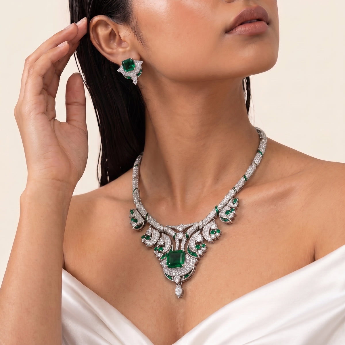 Emerald Royale Diamond Floral Necklace Set