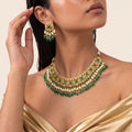 Emerald Kundan Pearl Fringe Heritage Necklace Set