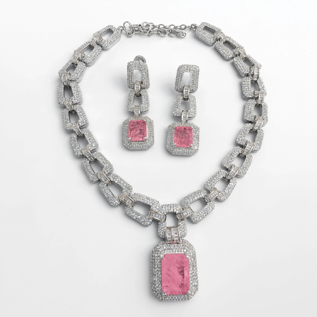 Rosavelle Pink Diamond Link Necklace Set