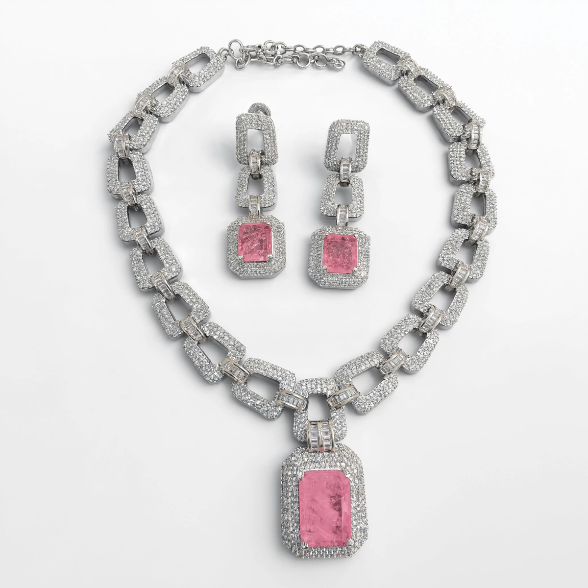 Rosavelle Pink Diamond Link Necklace Set