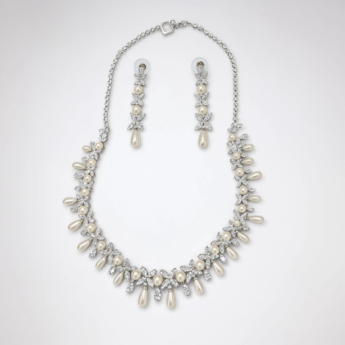Aurelle Diamond Pearl Cascade Necklace Set