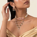 Gulabi Pearl Meenakari Cascade Necklace Set