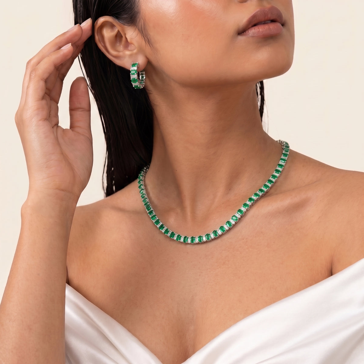 Esmeralda Emerald Diamond Tennis Necklace Set