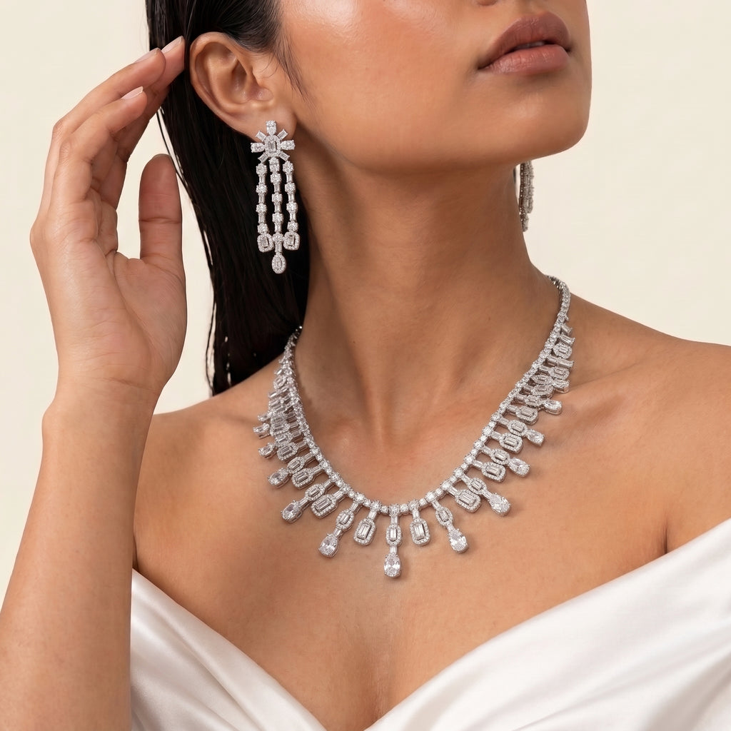 Aurelia Diamond Baguette Cascade Necklace Set