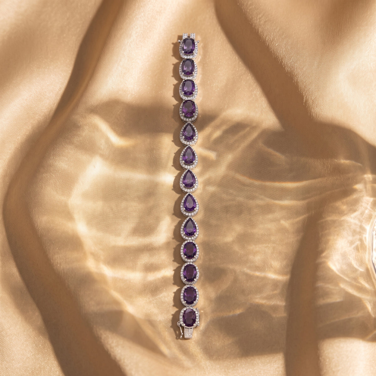 Amethyst Elegance Diamond Halo Tennis Bracelet