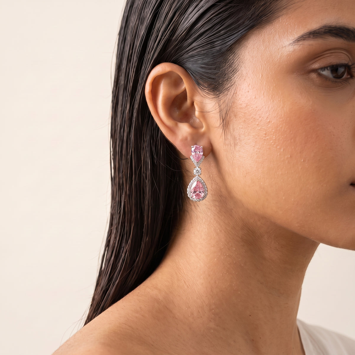 Rosaline Blush Pink Diamond Teardrop Necklace Set