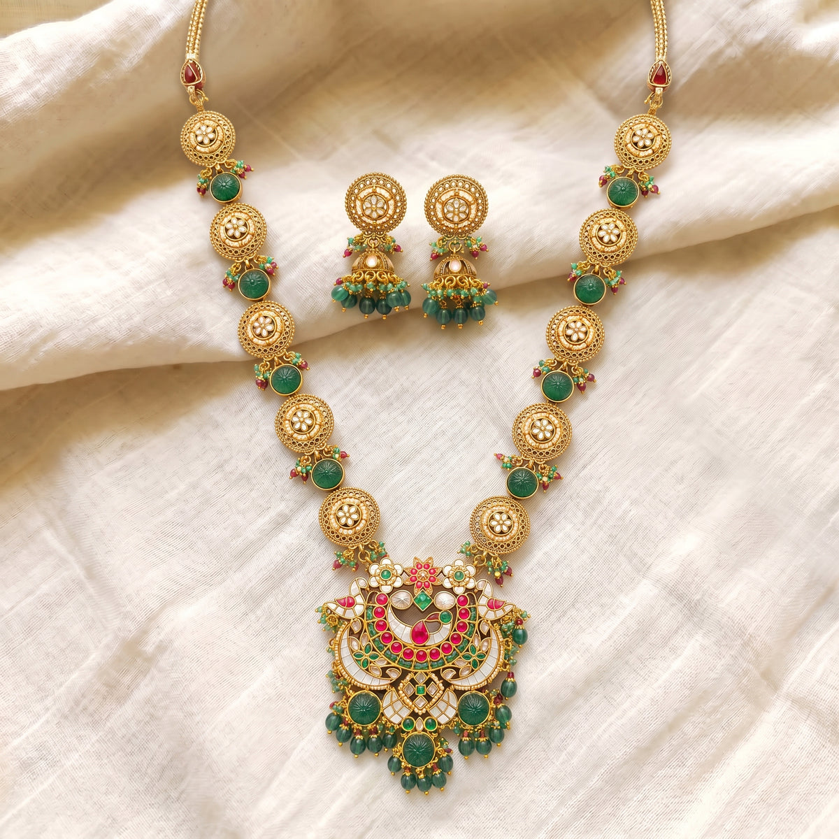 Emerald Kundan Meenakari Heritage Necklace Set