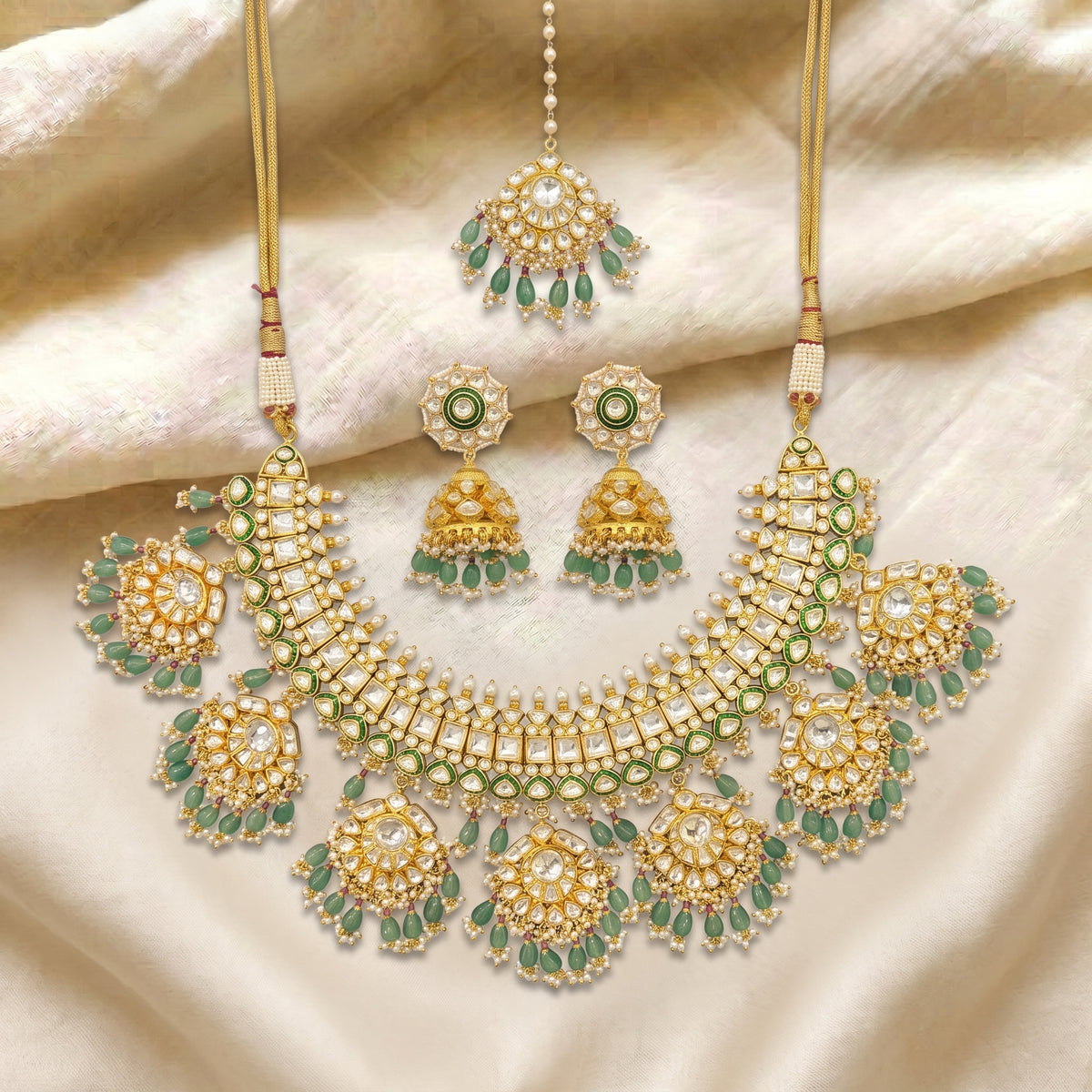 Panna Kundan Jhumka Heritage Necklace Set
