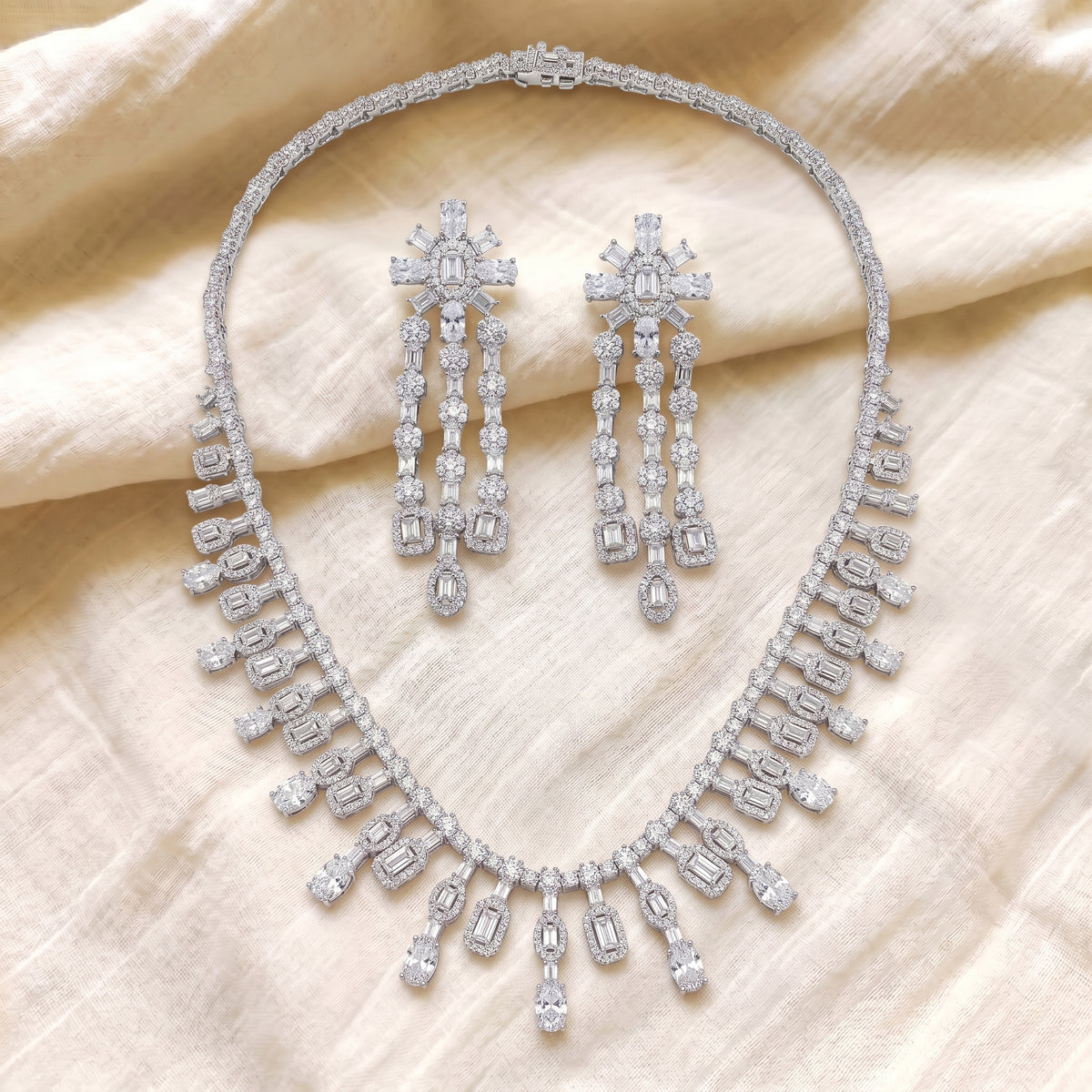 Aurelia Diamond Baguette Cascade Necklace Set