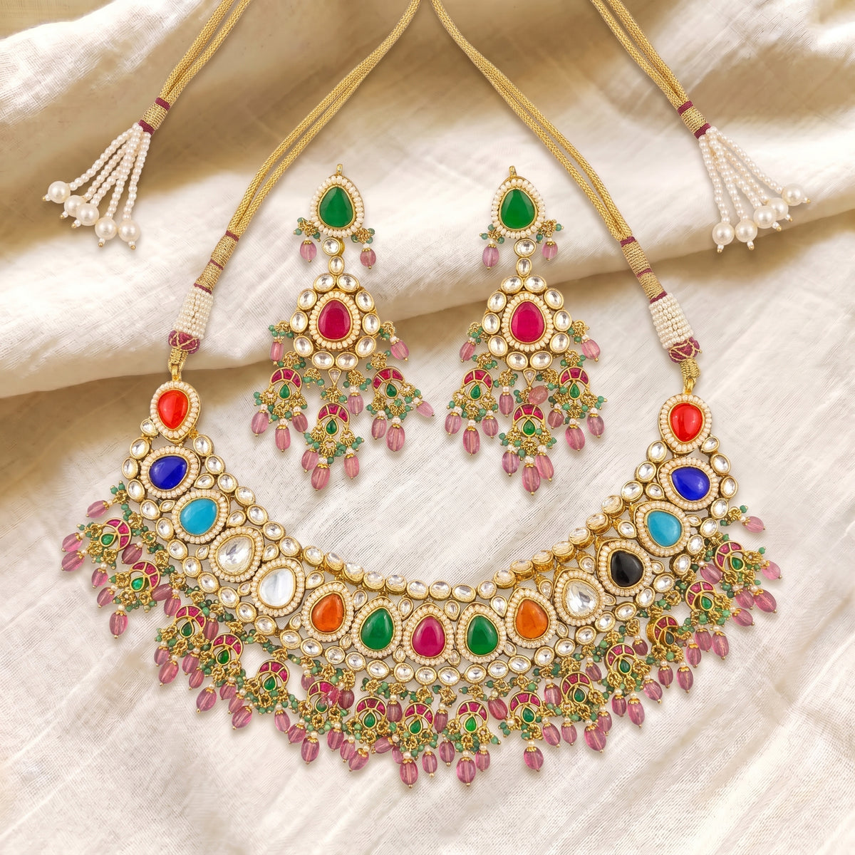 Navratna Kundan Meenakari Choker Necklace Set
