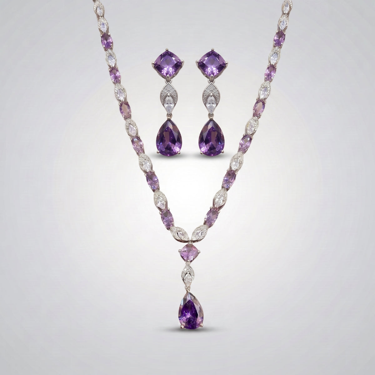 Lavender Amethyst Diamond Marquise Necklace Set