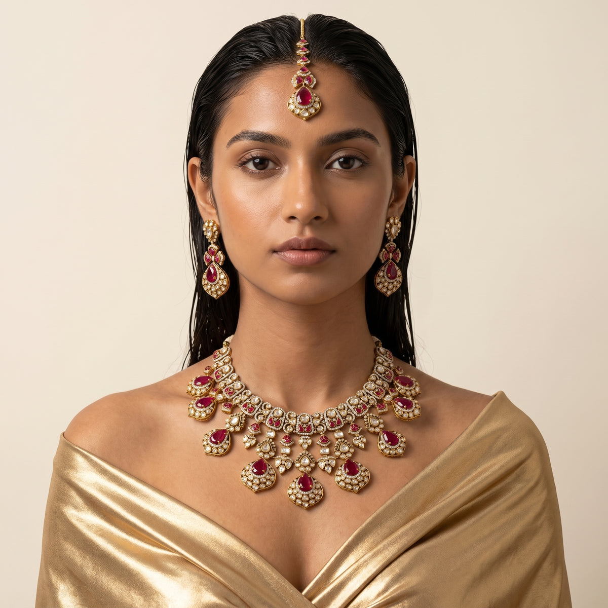 Ruby Kundan Rani Haar Bridal Necklace Set