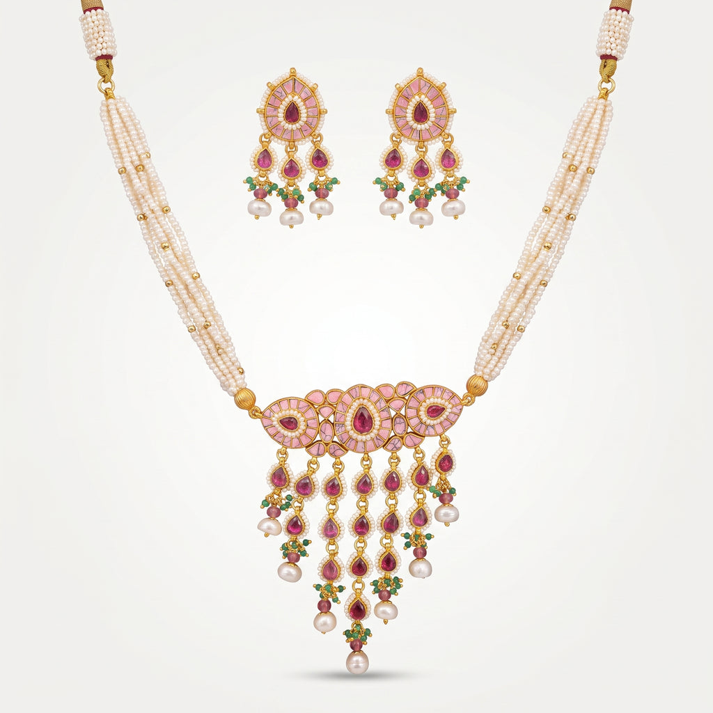 Gulabi Pearl Meenakari Cascade Necklace Set