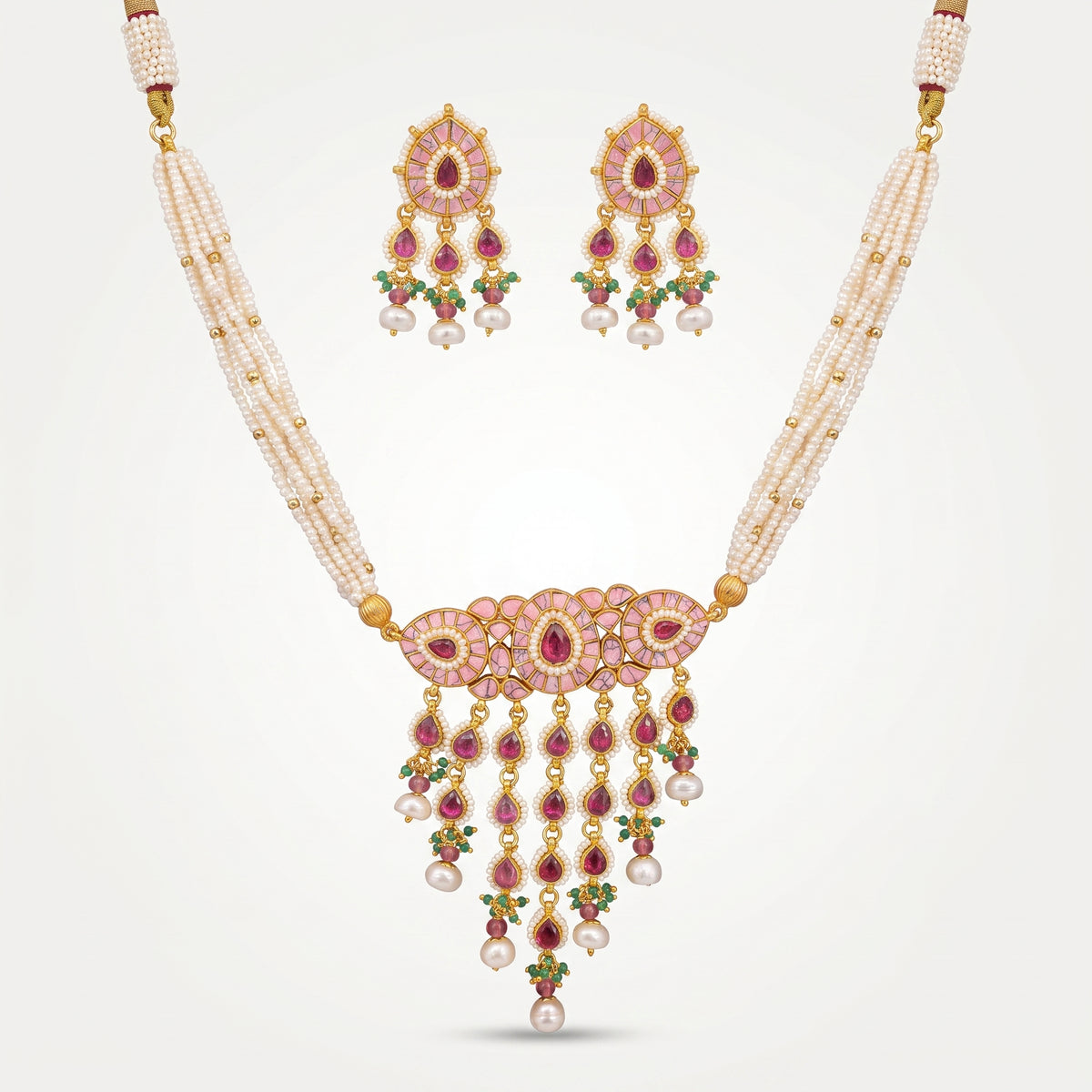 Gulabi Pearl Meenakari Cascade Necklace Set