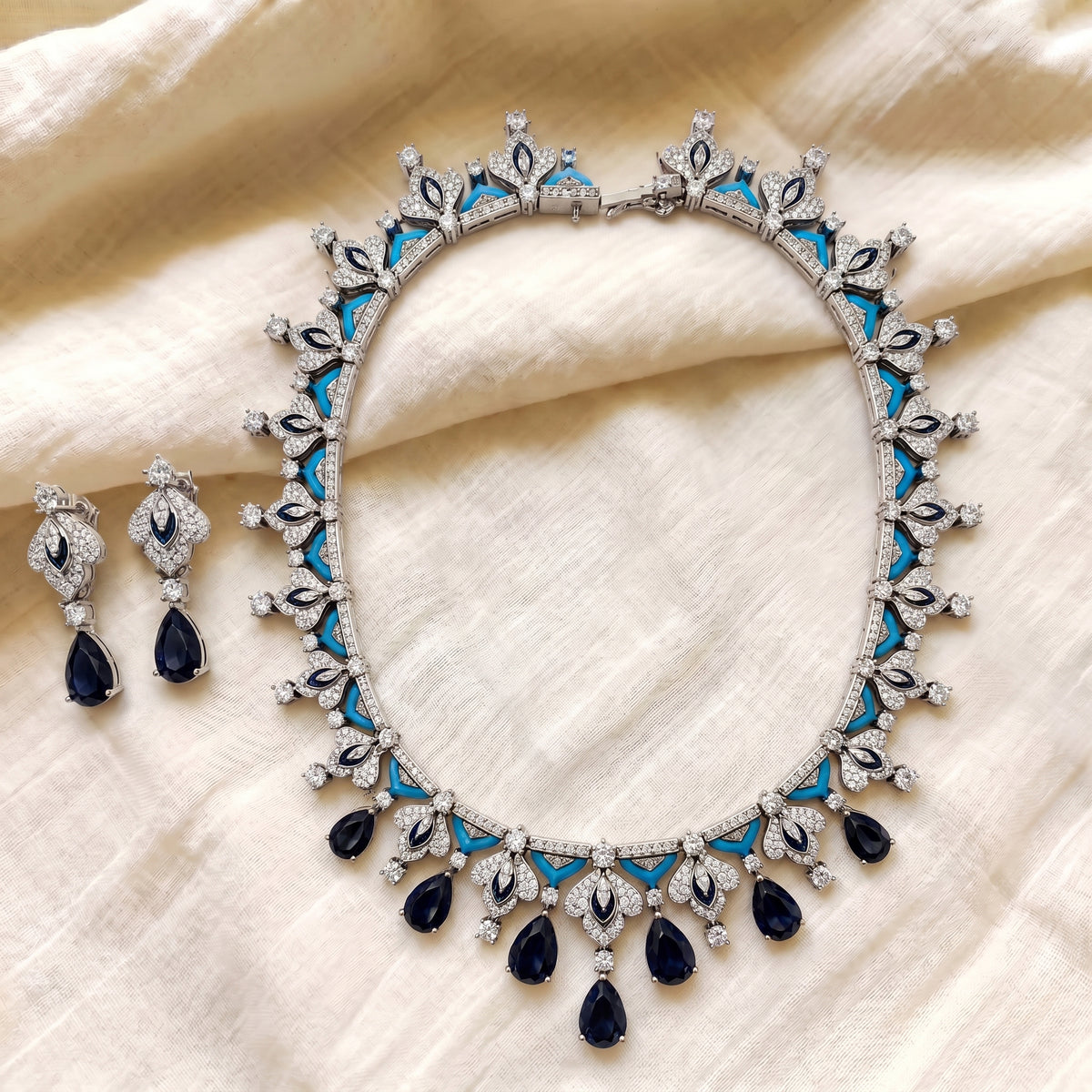 Sapphire Cascade Diamond Necklace Set