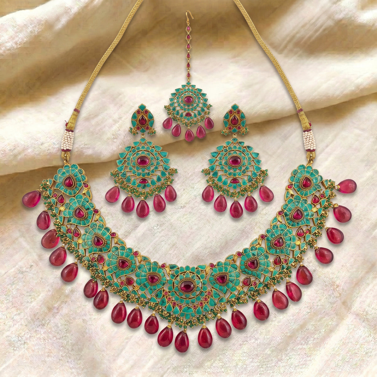 Firoza Ruby Meenakari Heritage Necklace Set