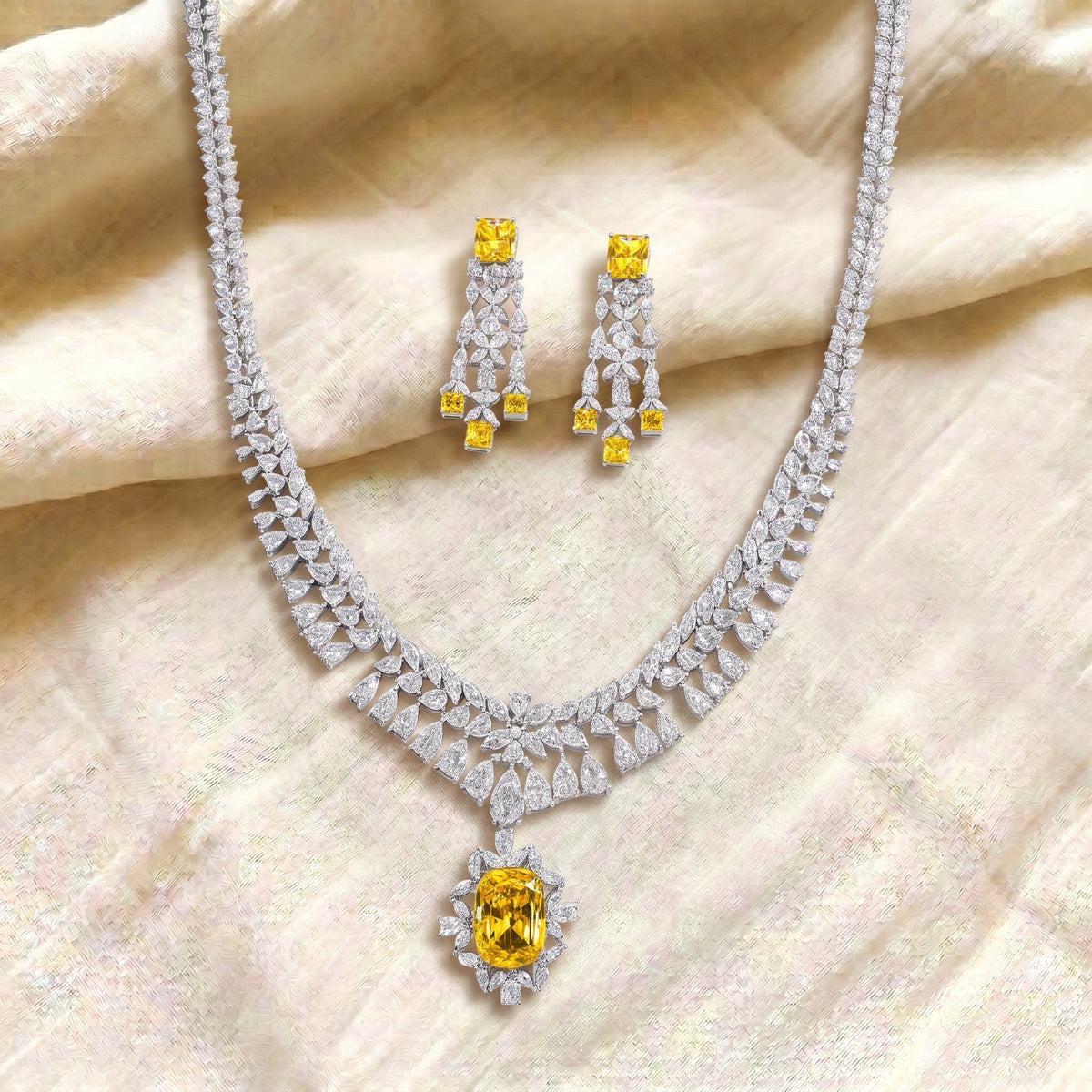 Solara Golden Citrine Diamond Necklace Set