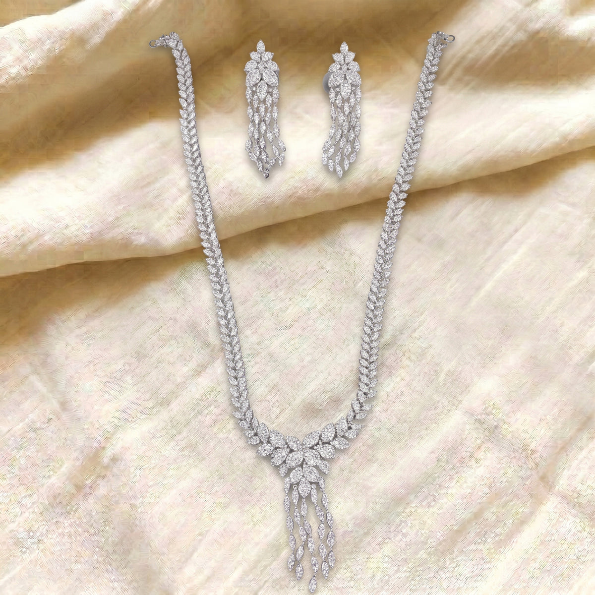 Valencia Diamond Floral Tassel Necklace Set