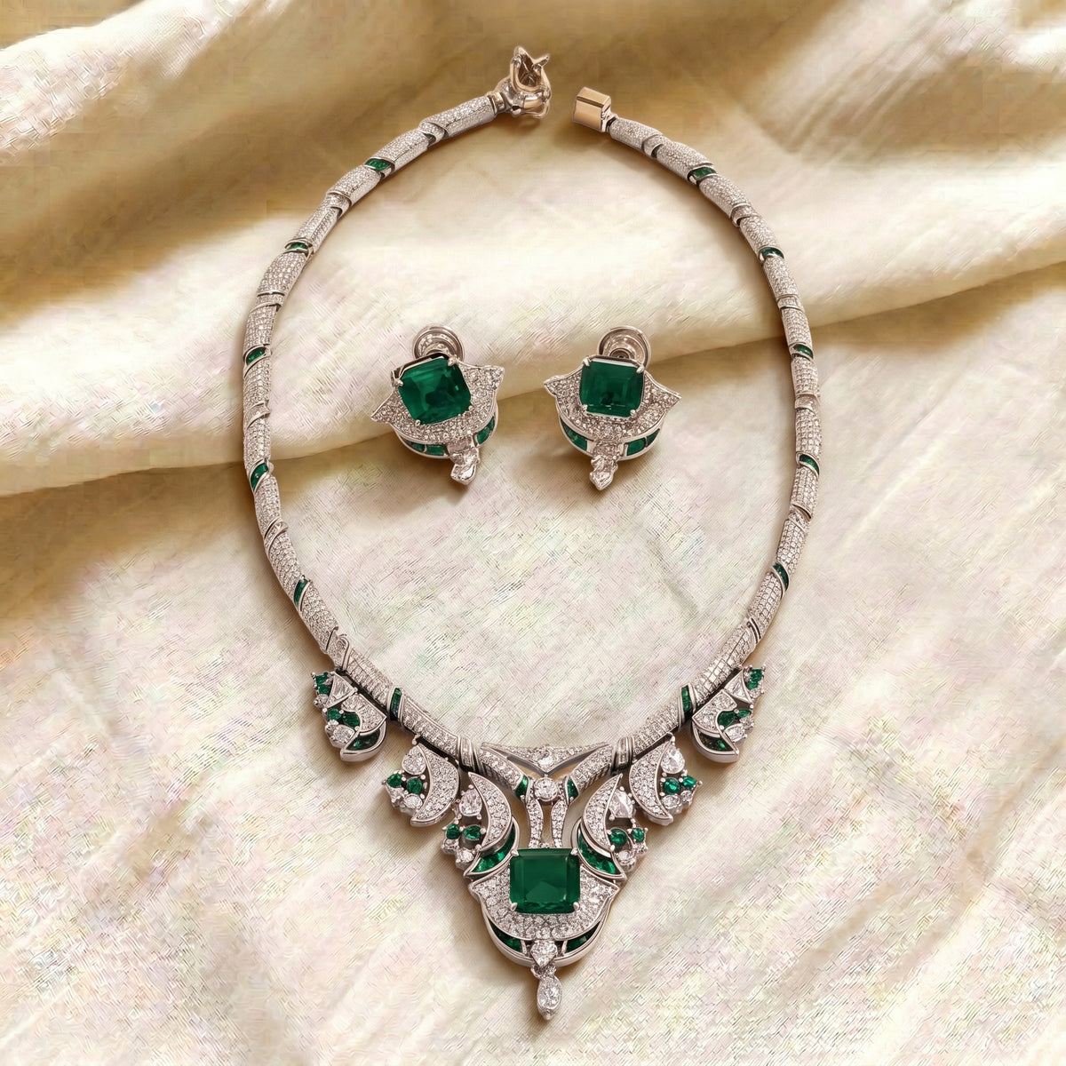 Emerald Royale Diamond Floral Necklace Set