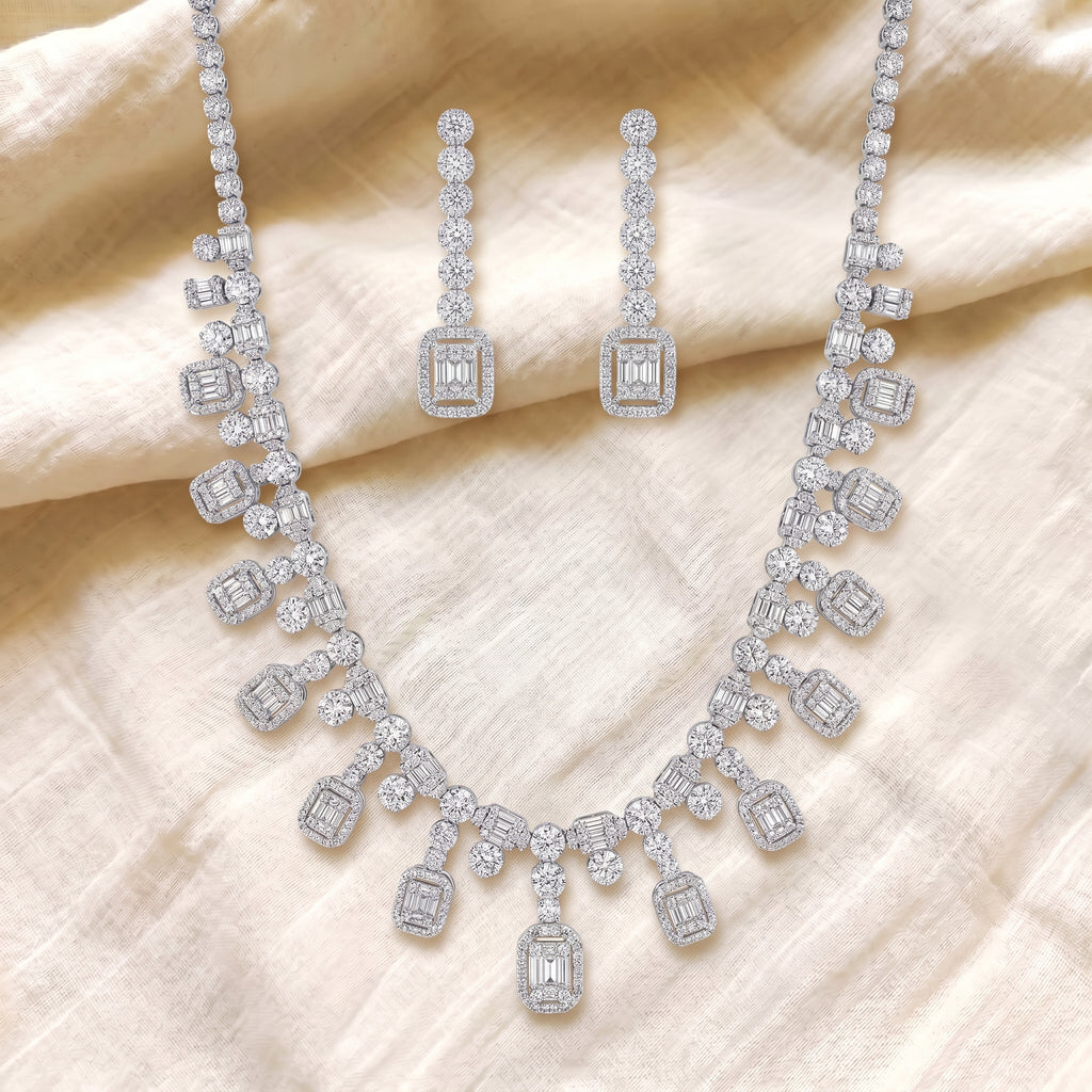 Estelle Diamond Emerald-Cut Drop Necklace Set