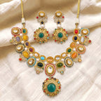 Navratna Kundan Emerald Medallion Necklace Set