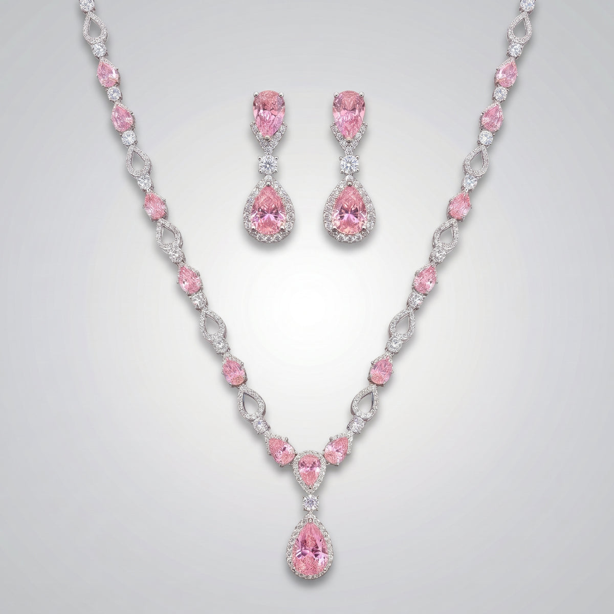 Rosaline Blush Pink Diamond Teardrop Necklace Set