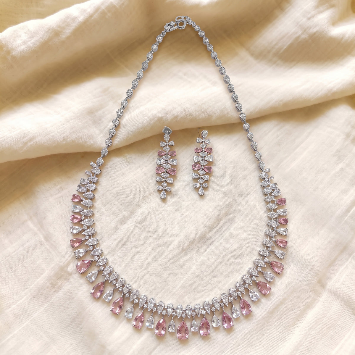 Aveline Rose Pink Diamond Floral Necklace Set