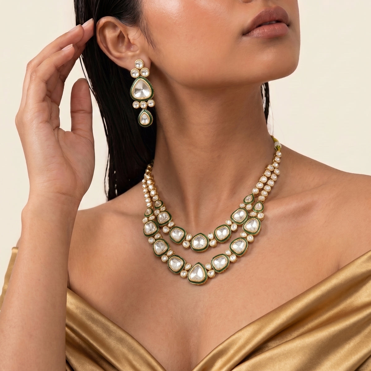 Emerald Kundan Layered Heritage Necklace Set