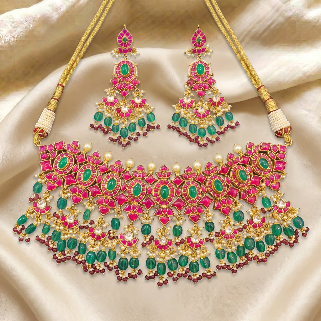 Rani Emerald Kundan Bridal Choker Set