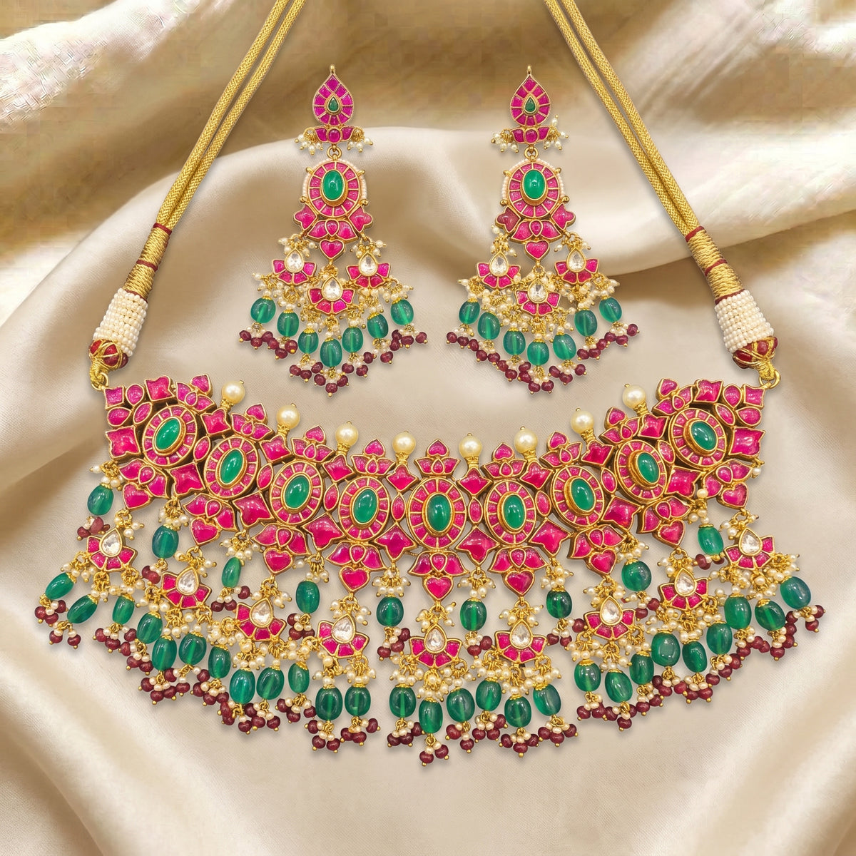 Rani Emerald Kundan Bridal Choker Set