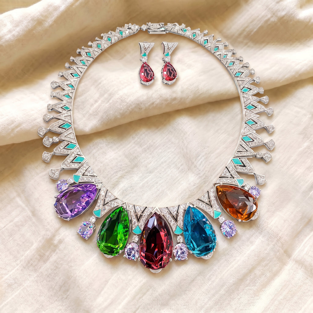 Aurora Multicolour Diamond Statement Necklace Set