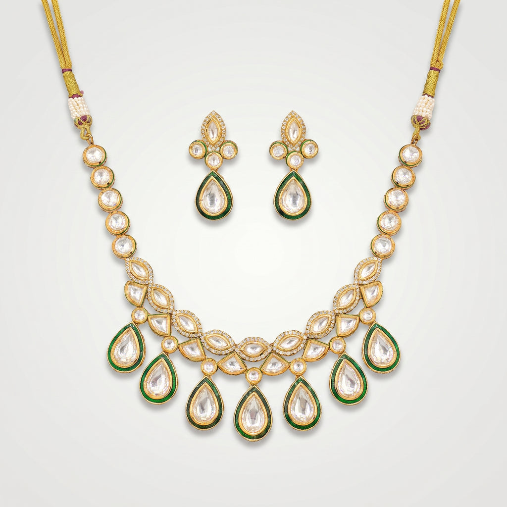 Meher Emerald Kundan Drop Necklace Set