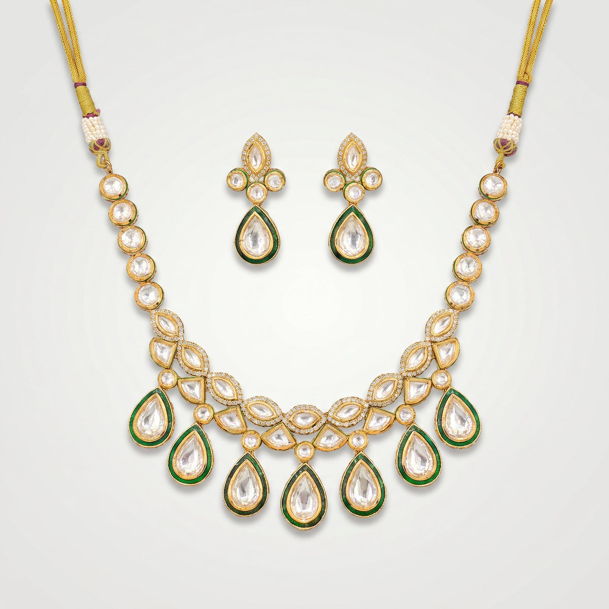 Meher Emerald Kundan Drop Necklace Set