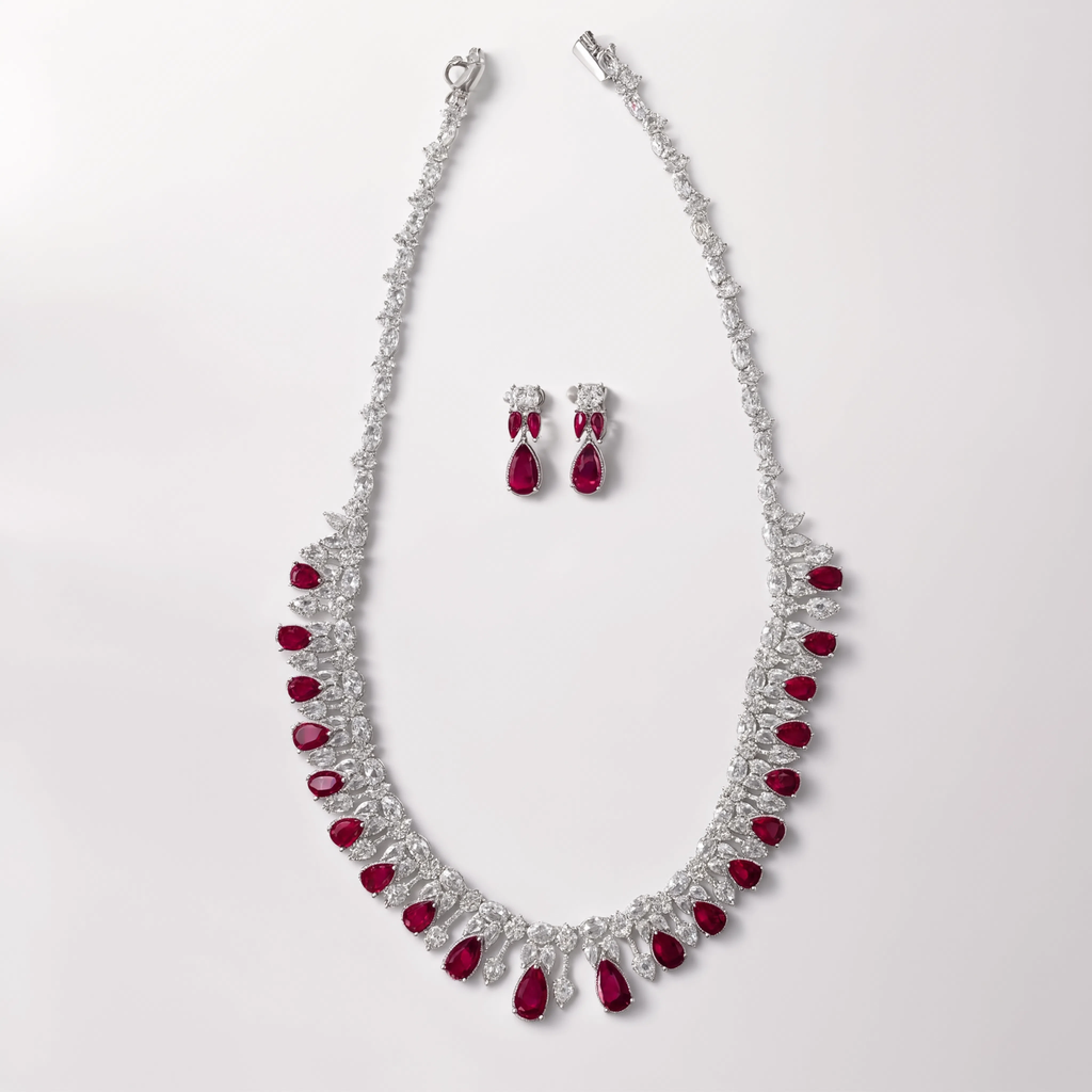 Scarlett Ruby Diamond Teardrop Necklace Set