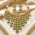 Navratna Kundan Pearl Cascade Bridal Necklace Set
