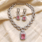 Rosavelle Pink Diamond Link Necklace Set