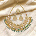Emerald Kundan Pearl Fringe Bridal Necklace Set