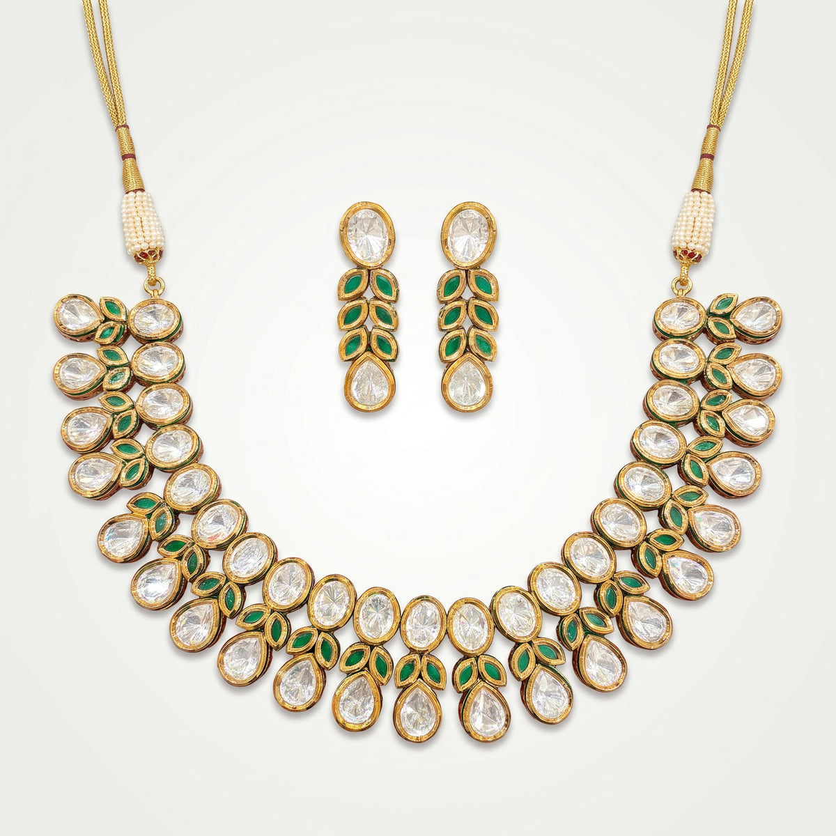 Vanya Emerald Kundan Teardrop Necklace Set