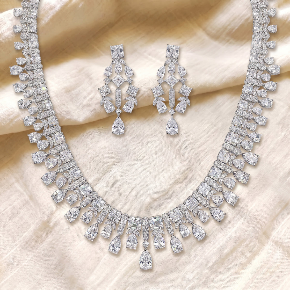 Celestia Diamond Teardrop Statement Necklace Set