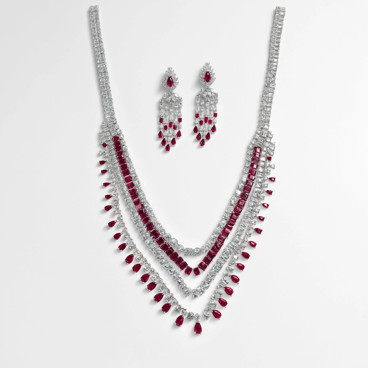 Ravelle Ruby Diamond Layered Necklace Set