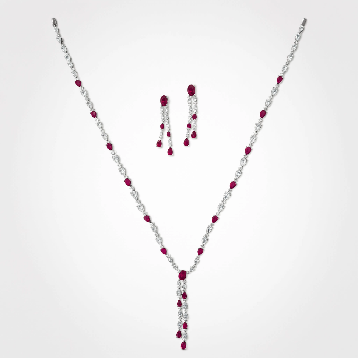 Ruviana Ruby Diamond Tassel Necklace Set