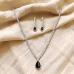 Onyx Royale Diamond Solitaire Drop Necklace Set