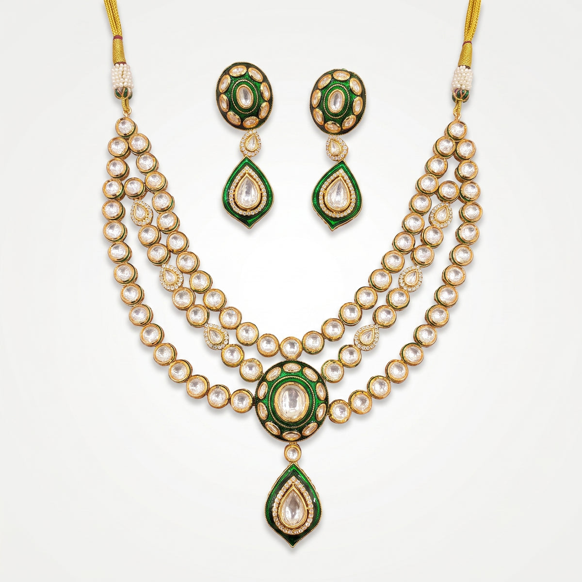 Iraa Emerald Kundan Layered Necklace Set