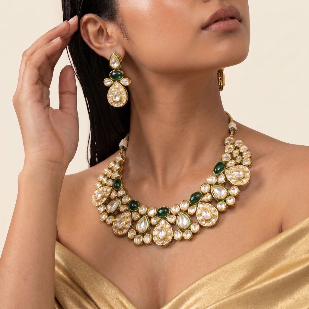 Emerald Kundan Maharani Necklace Set